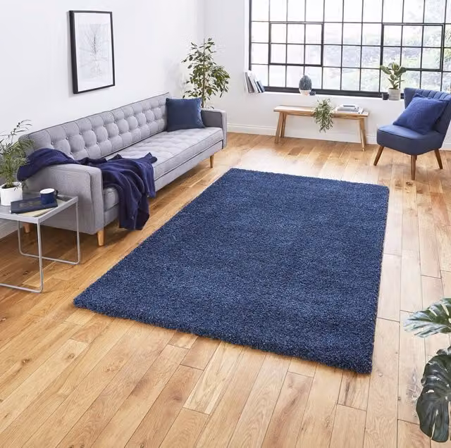 Terrys Modern Plain Blue Rectangular Shaggy Rug