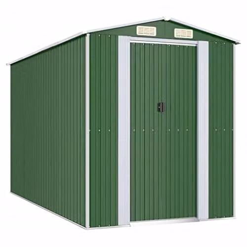 vidaXL Green Galvanised Steel Gable Garden Shed W/D/H: 192 x 357 x 223 cm – 1