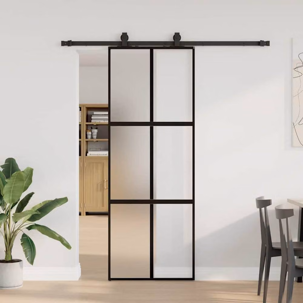 Berkfield Home Modern Black Sliding Glass Door with Hardware Set, W: 76 cm, H: 205 cm – 2