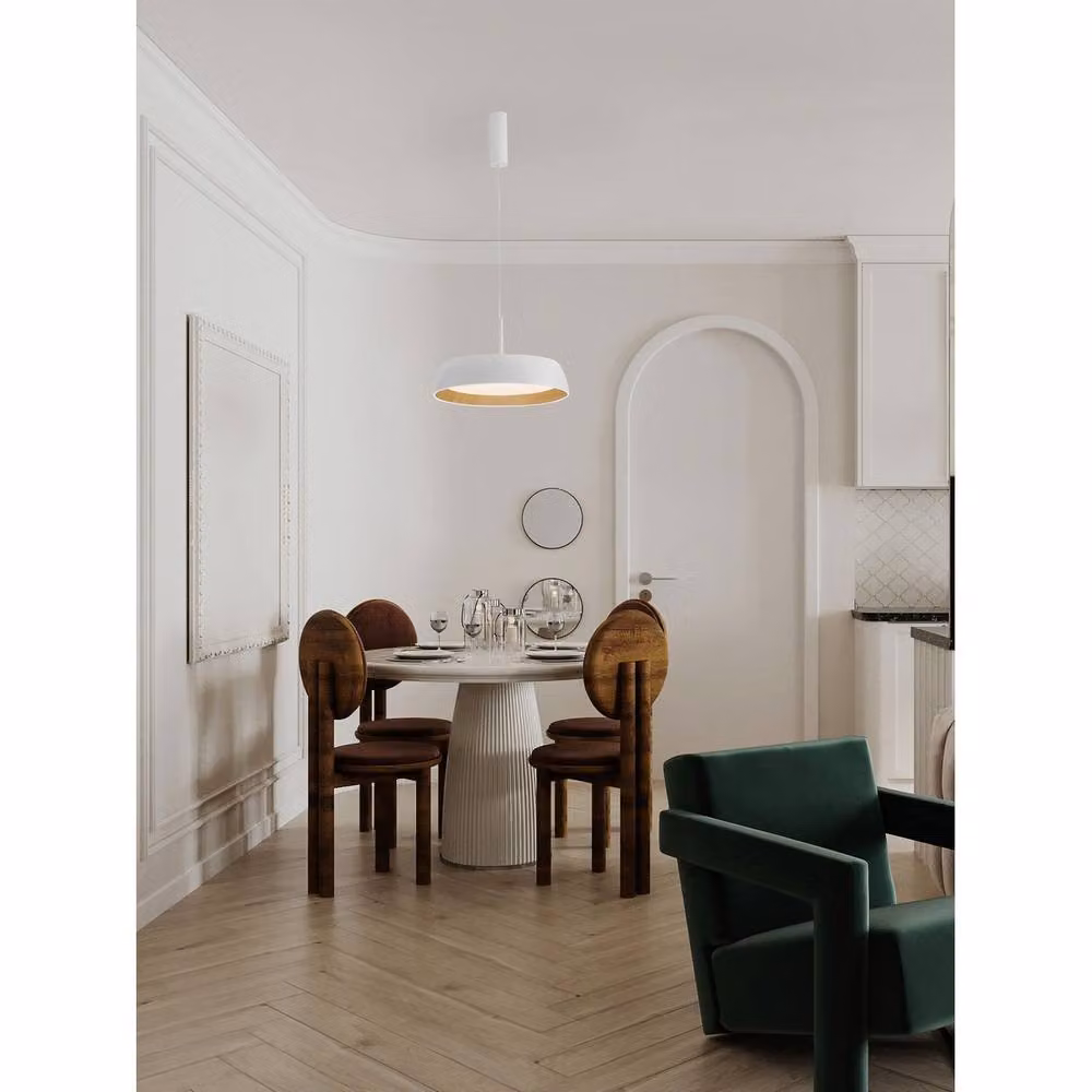 Netlighting Sigi 45cm Dome Pendant Light in White and Wood, Dimmable LED 40W, 3111lm, 3000K Warm White – 2