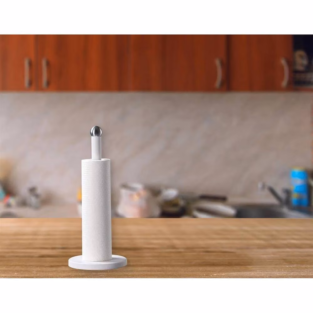 NESTLUNE White Stainless Steel Freestanding Kitchen Towel Roll Pole, W: 100 cm, D: 15 cm, H: 15 cm – 2