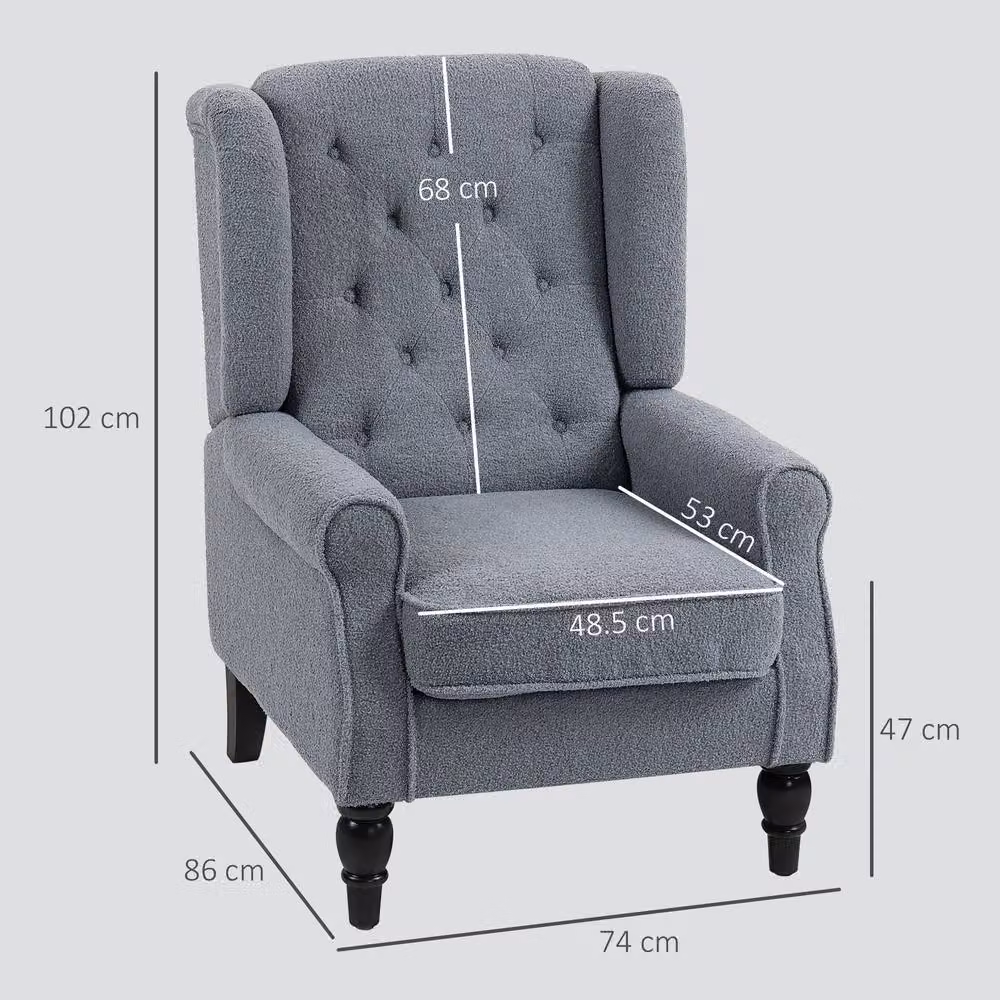 STILVORA Grey Teddy Fleece Wingback Armchair with Solid Wood Frame – 2