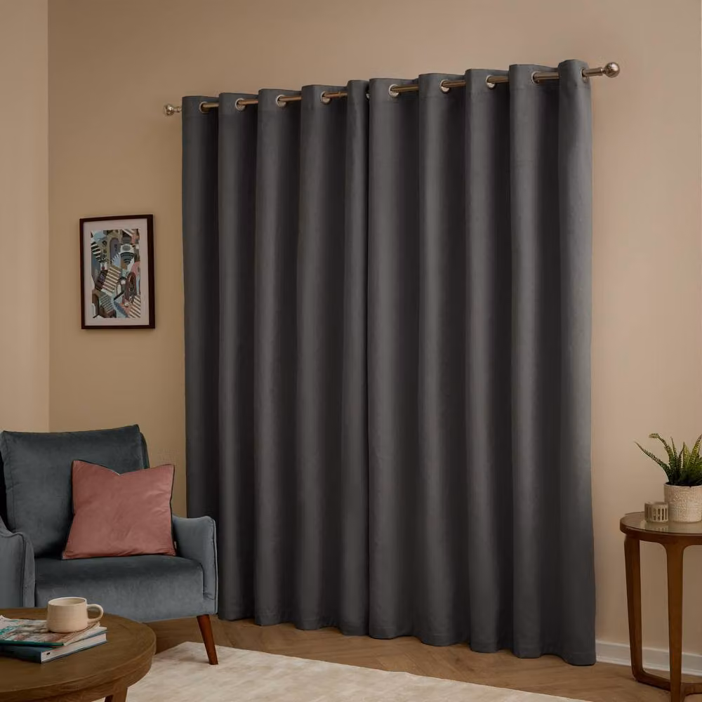 Furn Charcoal Velvet 100% Blackout Eyelet Curtain Pair, Width: 229 cm, Drop: 137 cm – 2