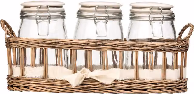 Orsina Country Cottage Glass and Ceramic Storage Jars with Clip Lids, Set of 3, Grey and Transparent – 5