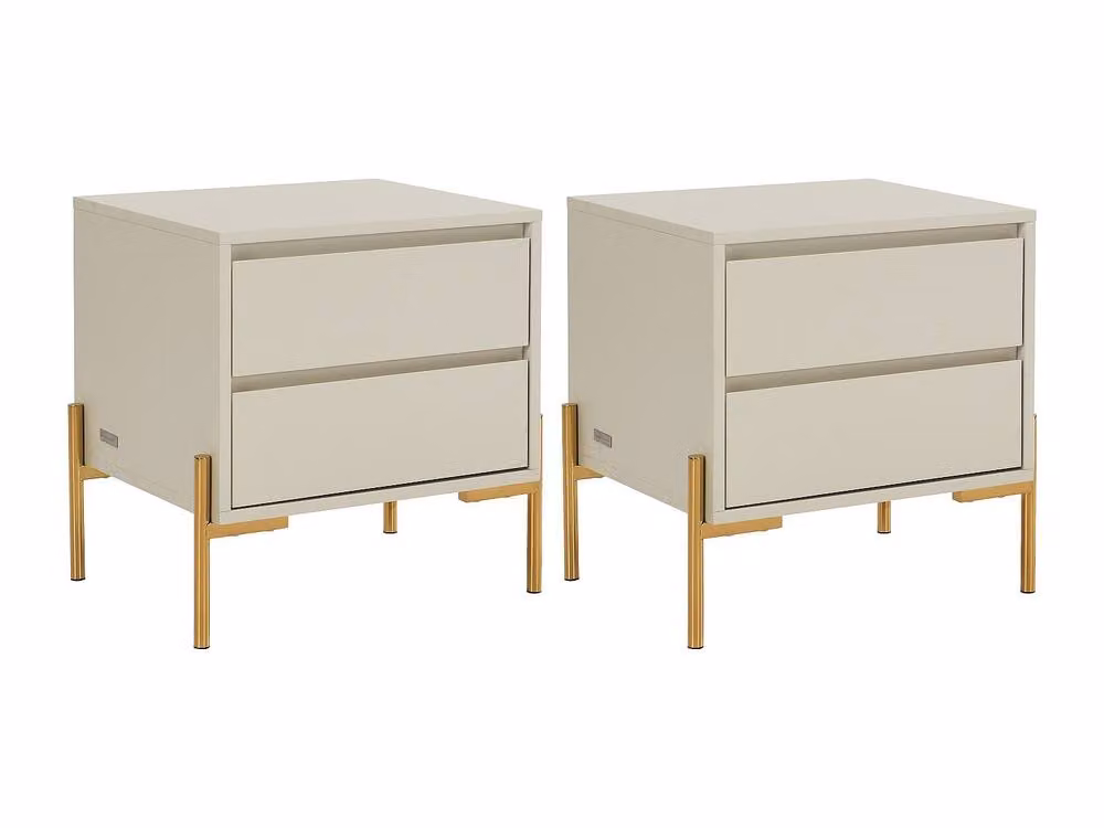 Vente-unique Set of 2 Modern Bedside Tables with 2 Drawers in Beige and Gold MDF and Metal – 2