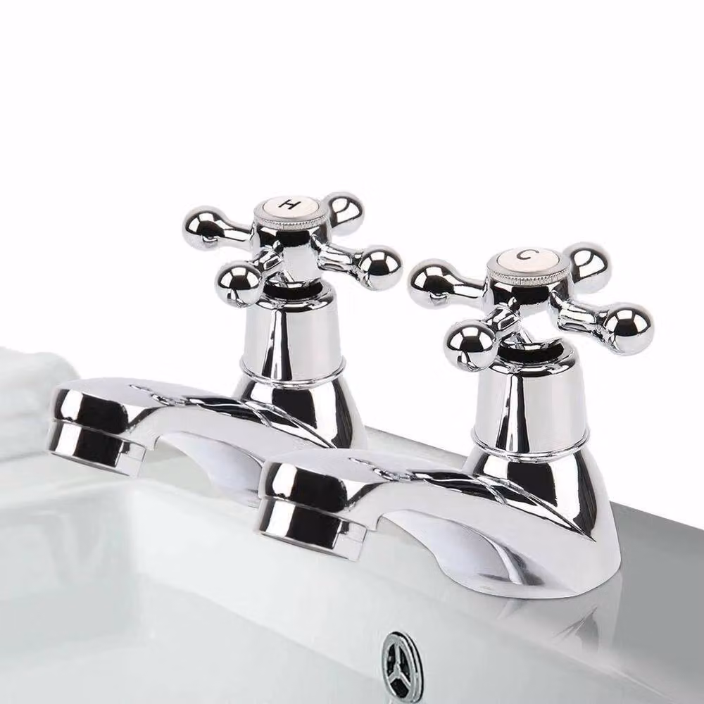 FLAVORA Twin Traditional Brass Bathroom Basin Sink in Silver with Chrome Finish, W: 52 cm, D: 52 cm – 4
