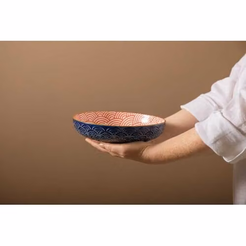 Mikasa Blue Geometric Glazed Stoneware Pasta Bowl, 21 cm – 4