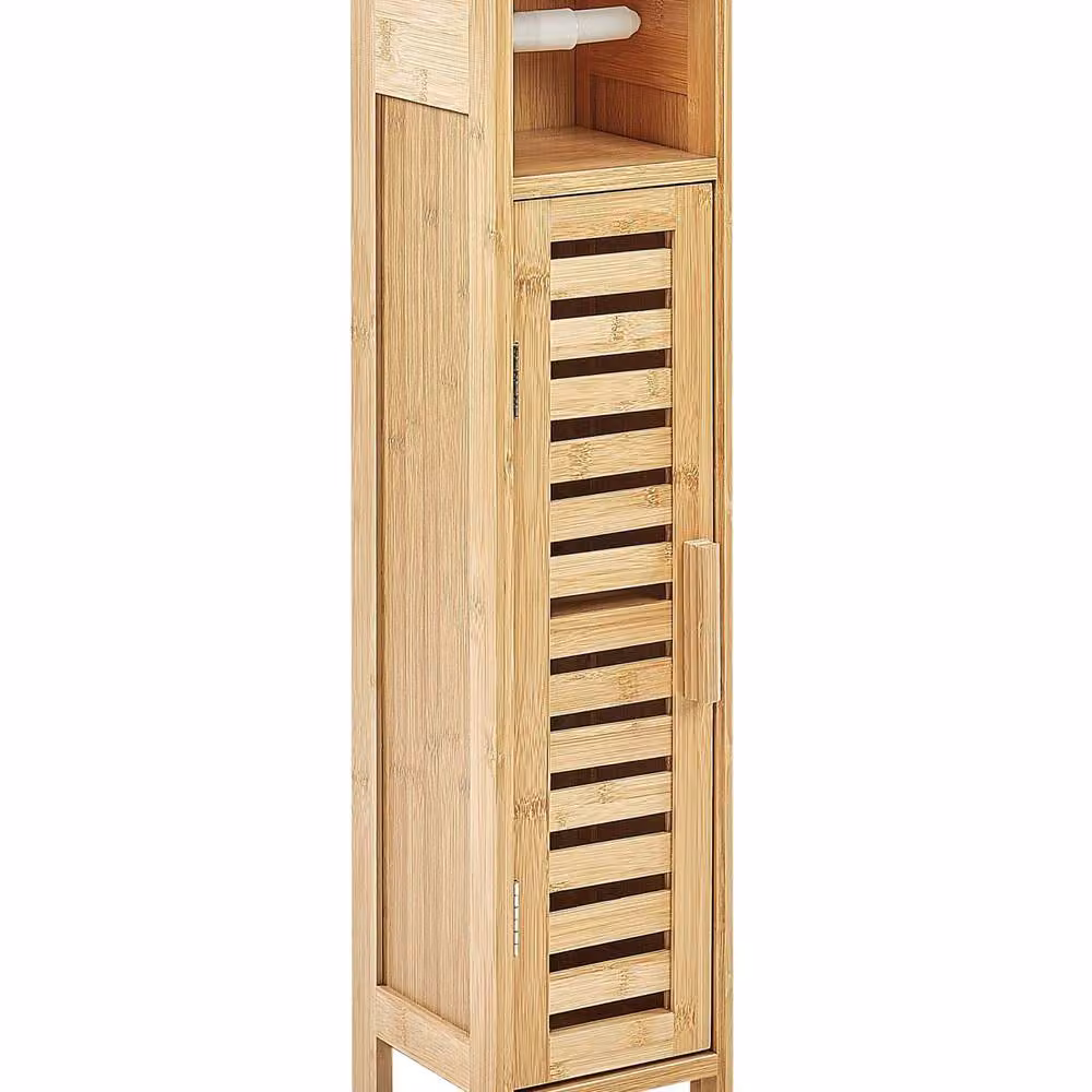 Wyld and Coco Light Brown Bamboo Wall Mounted Toilet Paper Cabinet with Internal Shelves and Hinged Doors – 2