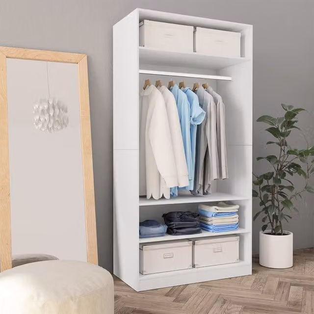 Berkfield Home White Minimalist Wardrobe with Hinged Doors, W/D/H: 100 x 50 x 200 cm – 1