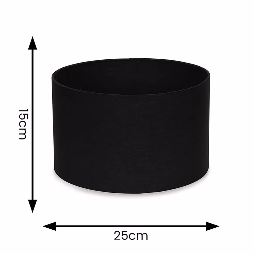 ValueLights Reni Pair of Black Fabric Drum Ceiling Lamp Shades with Reducer Ring, Width: 25 cm – 3