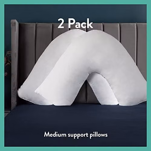 Slumberdown 2 Pack V Shape Wedge Support Pillows in White, 84 x 35 cm – 2