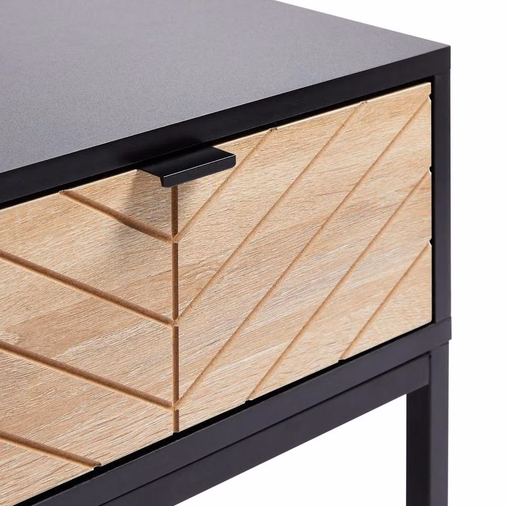 VonHaus Modern Geometric Side Table in Black and Wood Effect – 4