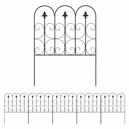 Outsunny Decorative Metal Garden Fencing, 5-Piece Black Picket Fence Border Panels – 1