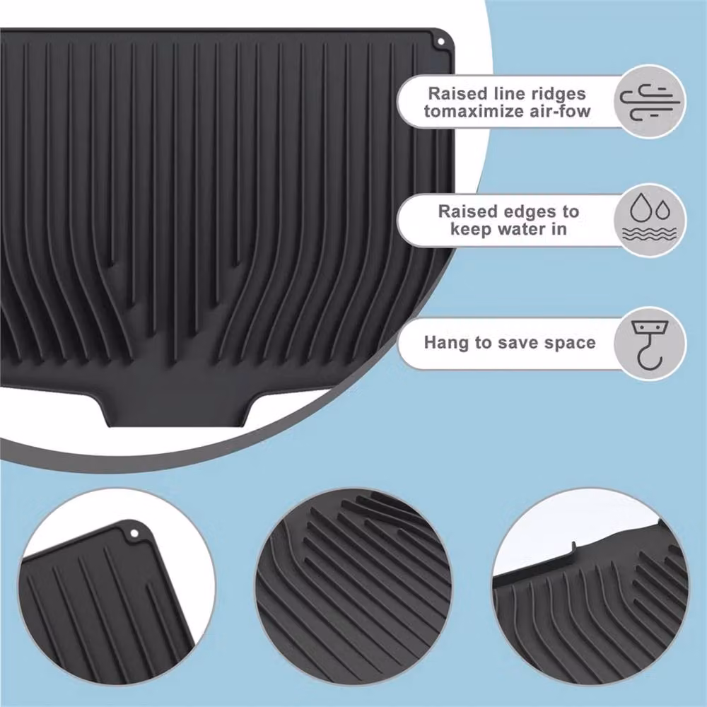 EONLION Black Folding Washable Silicone Kitchen Drainer Tray, Width: 100 cm – 4