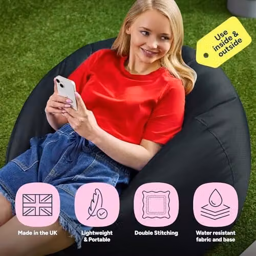 Bean Bag Bazaar Kingston Outdoor Bean Bags with Filling, 2 Pack, Black – 3