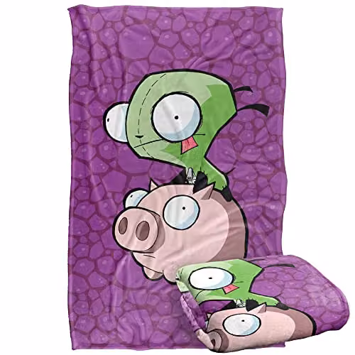 Invader Zim Pig Riding Silky Touch Super Soft Fleece Throw Blanket, Purple, W: 91 cm, D: 147 cm