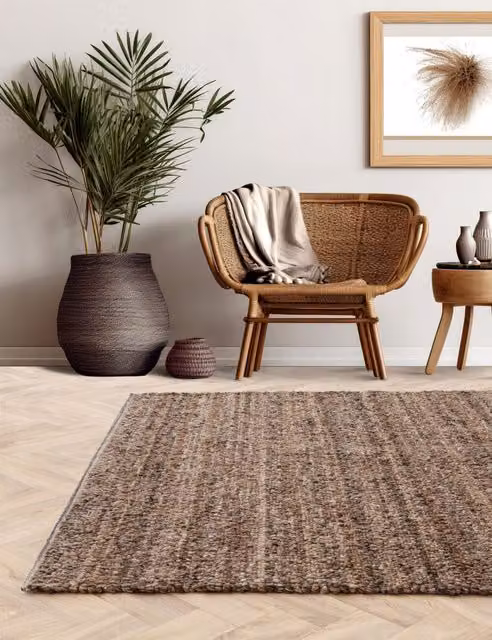 Asiatic Abbus Modern Striped Rectangular Woven Rug in Brown