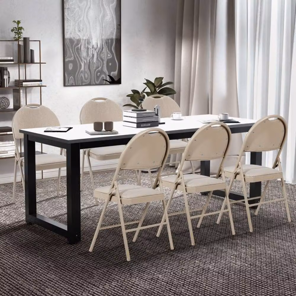 Costway Set of 6 Armless Padded Folding Dining Chairs in Beige – 2
