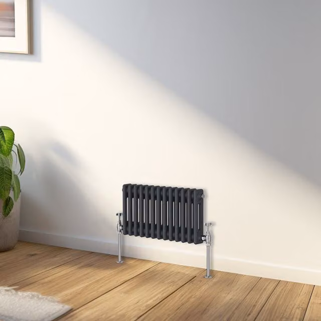 Right Radiators Double Column Horizontal Traditional Radiator in Anthracite Grey, Width: 60.5 cm