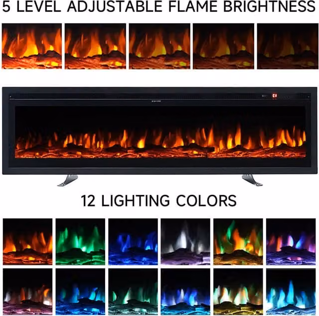 Lifeideas Large 3-in-1 Multi-Mount Electric Fireplace, Black, W: 254 cm