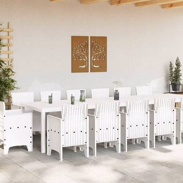 Berkfield Home 15 Piece White Poly Rattan Garden Dining Set