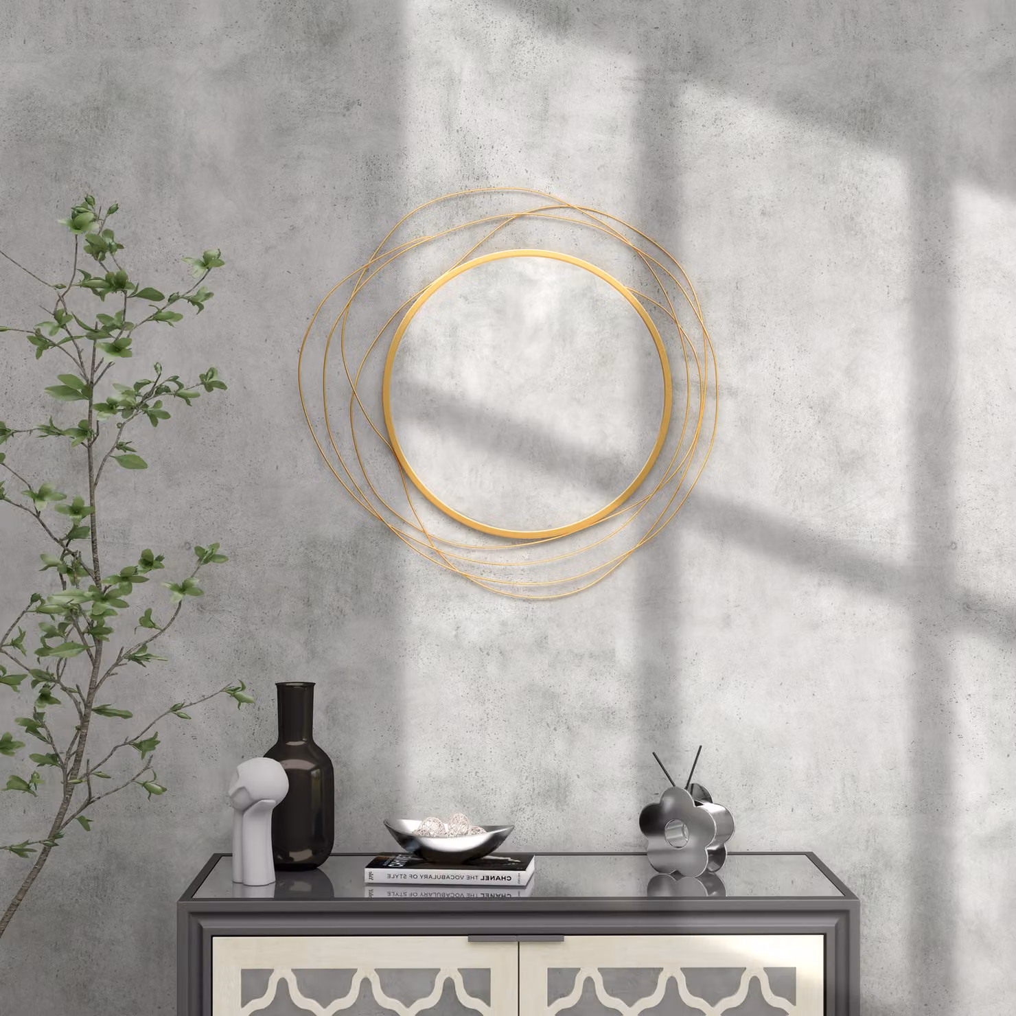 HOMCOM Abstract Metal Wire Round Wall Mirror in Gold Tone – 4