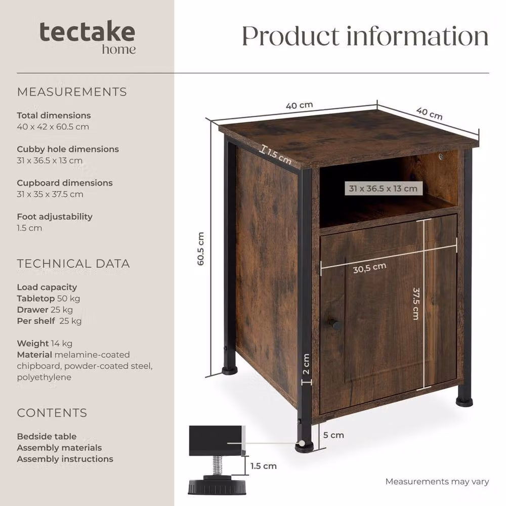tectake Blackburn Industrial Bedside Table in Brown and Black – 6