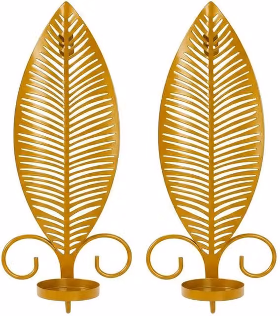 NESTLUNE Gold Classic Metal Wall Mounted Taper Candle Sconce Holders, 2-Piece Set, W/H: 100 x 15 cm