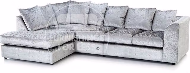 Furnishings For Less UK Silver Crystal Crushed Velvet 5 Seater L Shaped Corner Sofa, Left Hand Facing – 1
