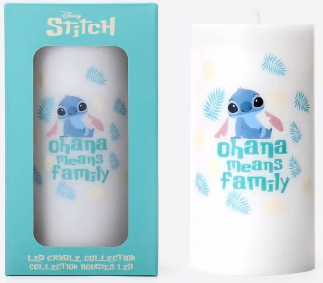 Walt Disney Stitch Inspired Ohana Means Family White LED Pillar Candle with Flicker Effect