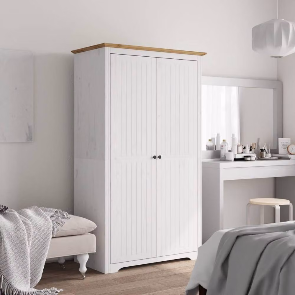 Berkfield Home BODO Wardrobe in White and Brown, Solid Pine Wood, W/D/H: 101 x 53.5 x 176.5 cm – 2