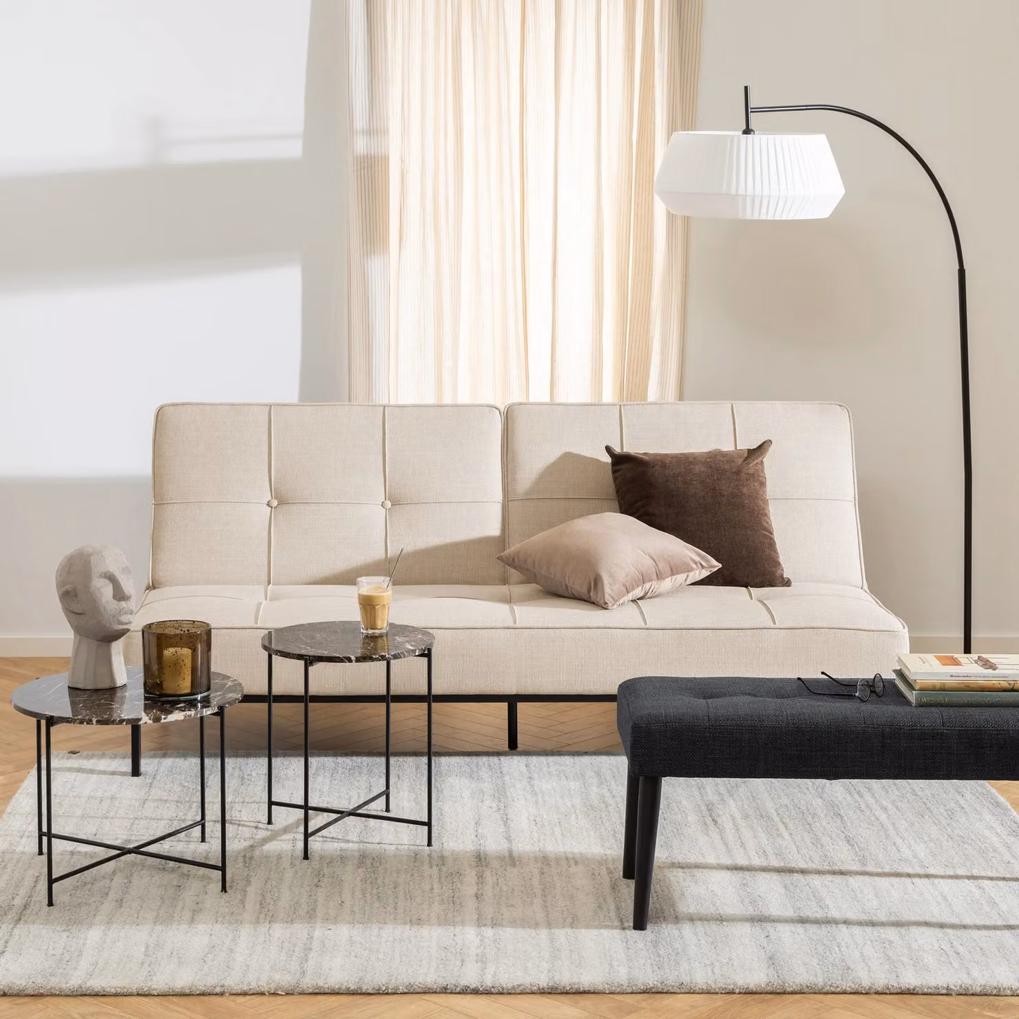 Furniture To Go Avila Modern Side Table with Brown Marble Top and Black Metal X-Frame, W: 42 cm, D: 45 cm – 2