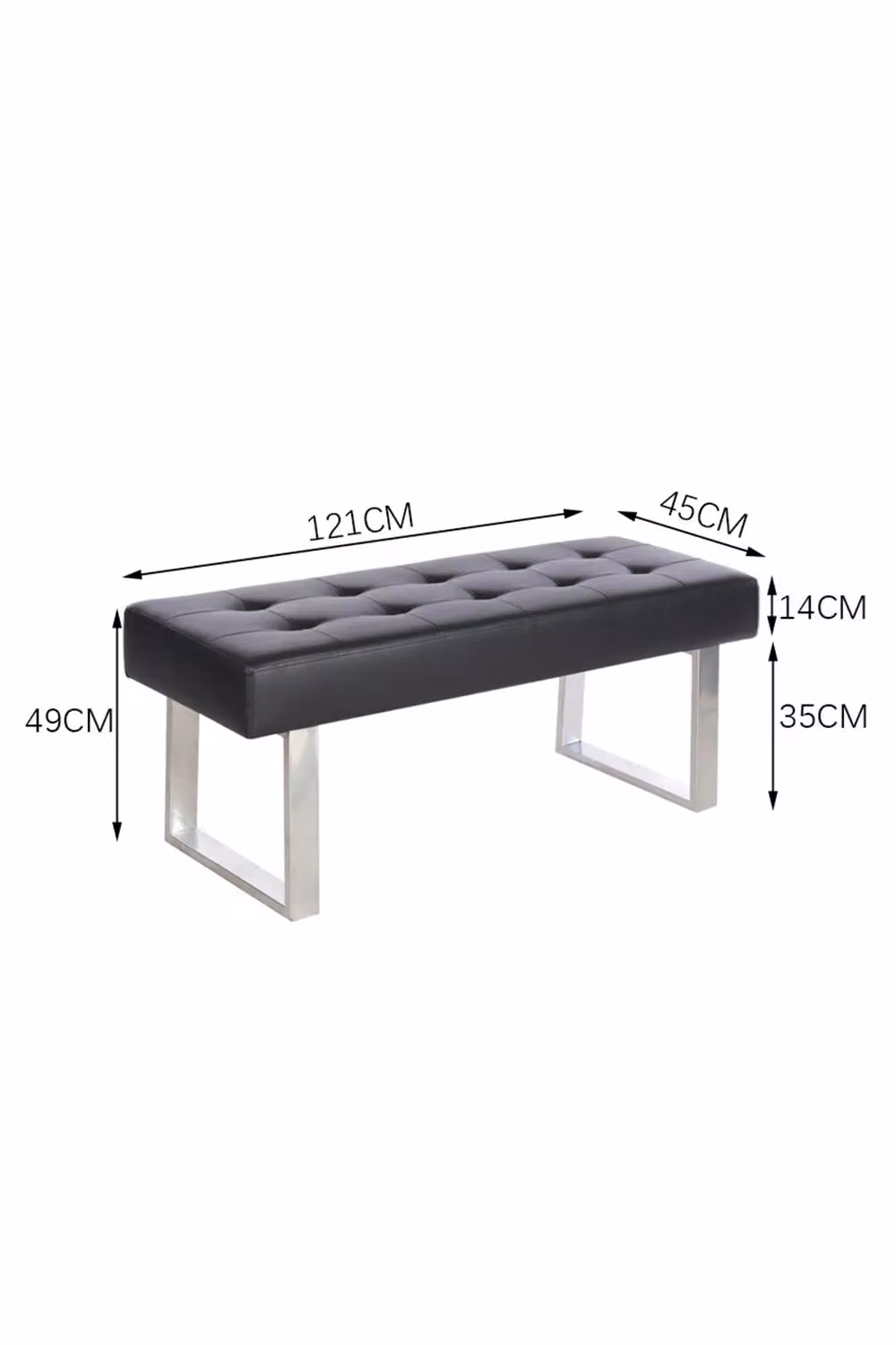 Living and Home Modern Faux Leather Bench with Metal Legs in Black – 3