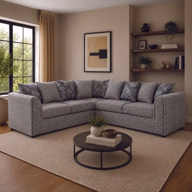 Furnishings For Less UK Byron Dundee Chenille Fabric 5 Seater L Shaped Corner Sofa in Grey – 1