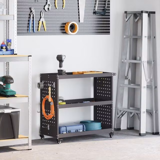 Berkfield Metal Tool Trolley with Shelf and Wheels in Black – 1