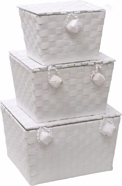 JVL White Open Weave Woven Storage Units with Lid