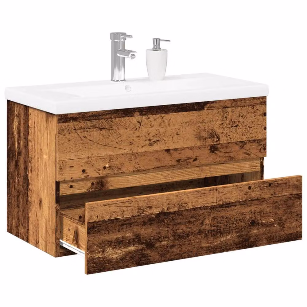 Berkfield Home Freestanding Sink Cabinet with Built-in Basin in Brown Old Wood, W/D/H: 80 x 38.5 x 45 cm – 2