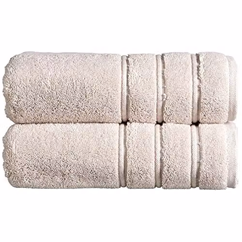 Christy Antalya Luxury Turkish Cotton Bath Towel Set, 2 Piece, Beige, W: 70 cm x L: 125 cm – 1