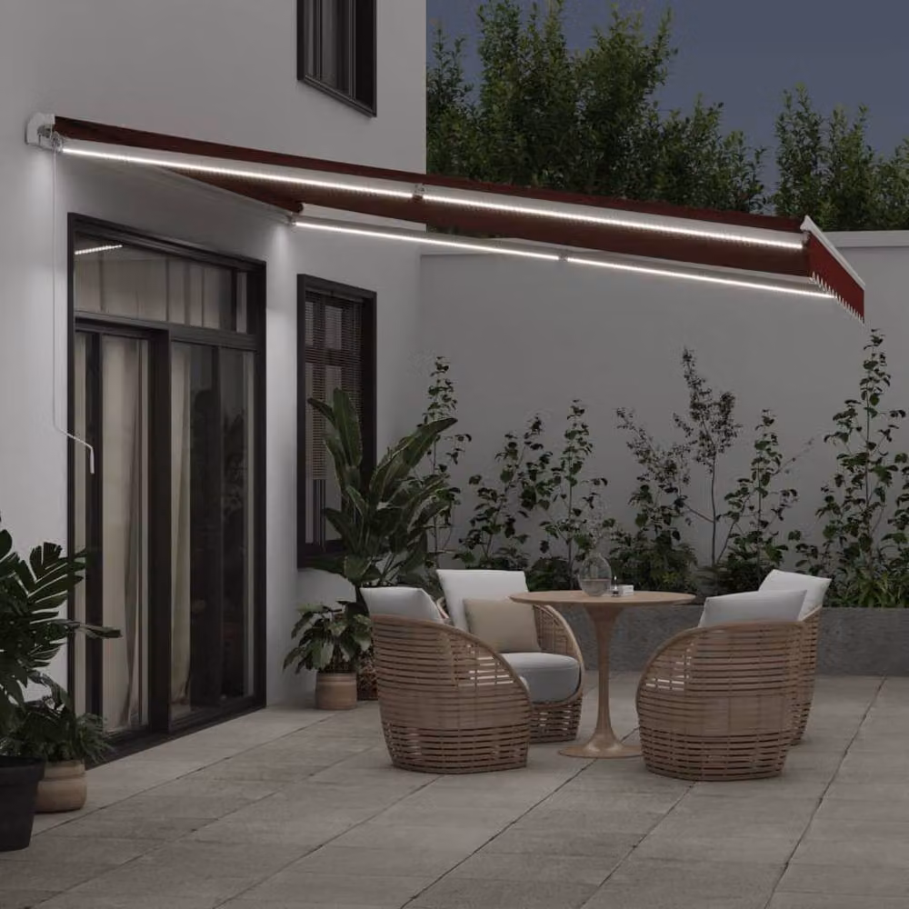 Berkfield Home Manual Retractable Folding Arm Awning with LED in Red, W: 400 cm, D: 350 cm – 3