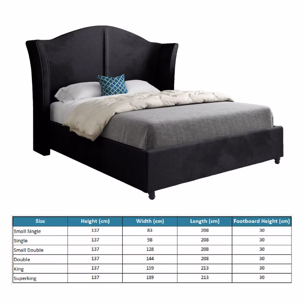 KDMD Wiggonholt Curved Winged Upholstered Bed Frame in Black Soft Velvet, Size: 90 x 200 cm – 6