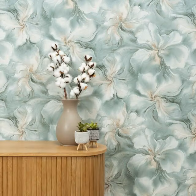 Erismann Liquid Aura Green Abstract Botanical Vinyl Flooring