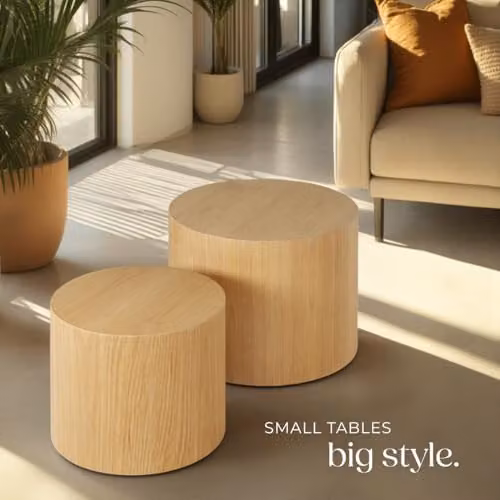 tectake Set of 2 Round Wooden Coffee Tables in Rustic Oak Look, Brown MDF – 2