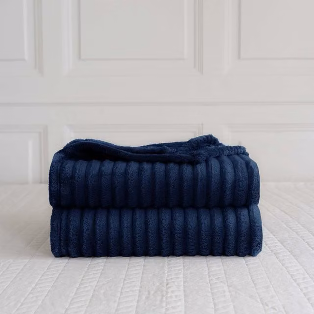 Velosso Blue Striped Velvet Throw Blanket W/D/H: 300 x 300 cm