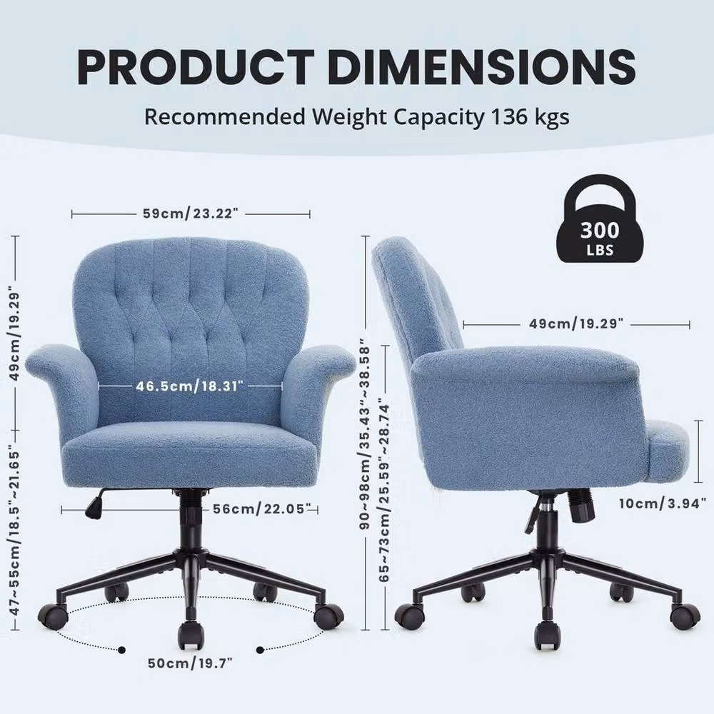 KORVIXA Blue Teddy Fabric Modern Task Chair – 2