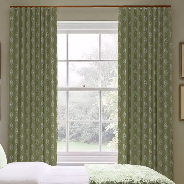 ANTE DECOR Hidcote Made To Measure Blackout Floral Cotton Curtains in Pistachio Green