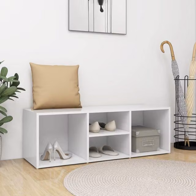 Berkfield Home Shoe Storage Bench in White, W/D/H: 105 x 35 x 35 cm