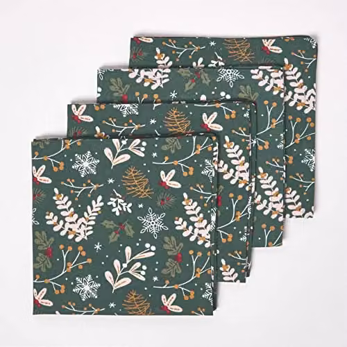 HOMESCAPES Festive Forest Green Christmas Napkin Set of 4, 100% Cotton, 45 x 45 cm – 1