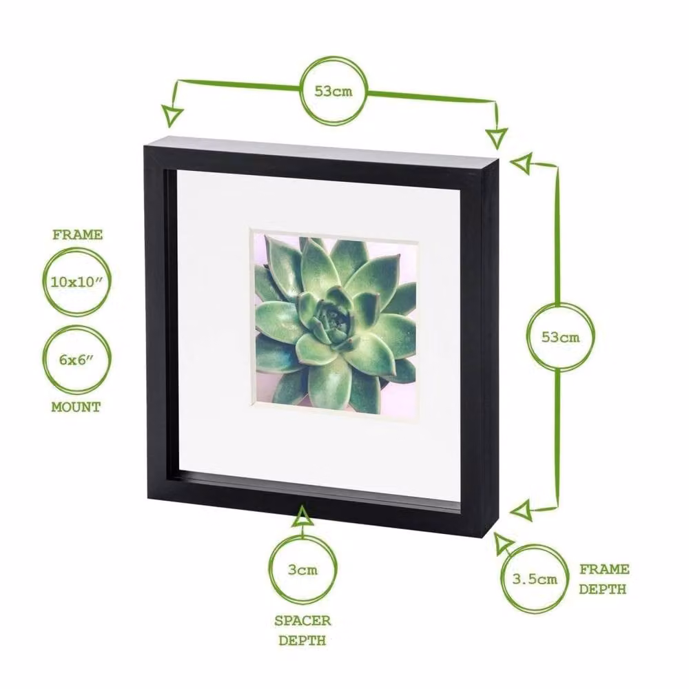 Havendro Set of 5 Black 3D Box Photo Frames with Black and Ivory Mounts, 25.4 x 25.4 cm – 2