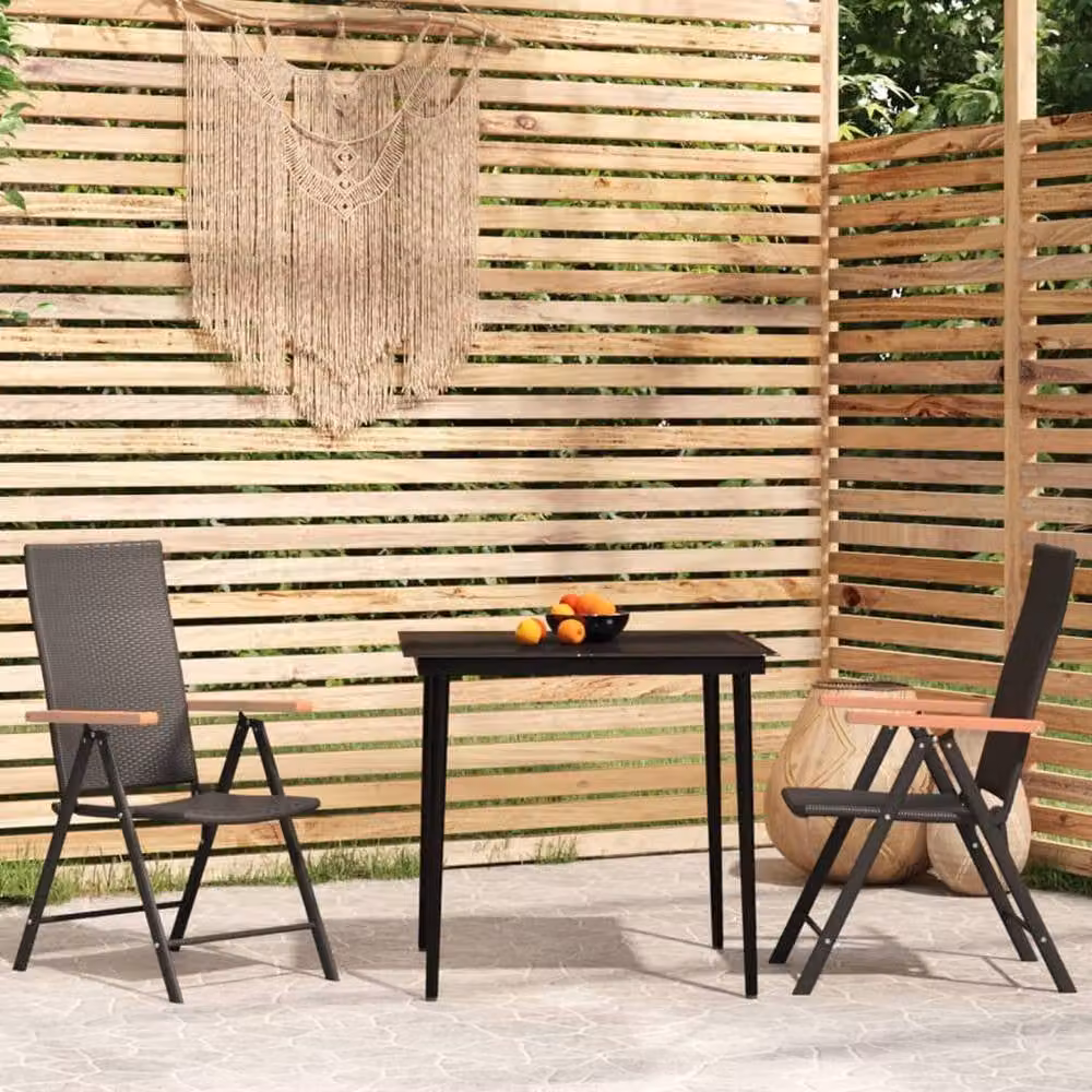 Berkfield Home 3 Piece Black Garden Dining Set with Glass Top and Powder Coated Steel Frame – 1