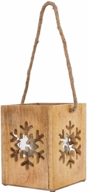 KDMK Rustic Snowflake Wood Tealight Candle Holder, Brown, Height: 16 cm